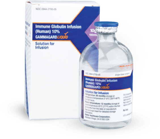 GAMMAGARD LIQUID vial and box. GAMMAGARD LIQUID vial and box.